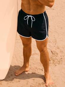 Manfinity Swimmode Pantalones cortos casuales de playa para hombres con ribete de color contrastante