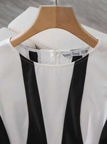 Franclia Black & White Asymmetrical Striped Sleeveless Dress - Black and White - View 3