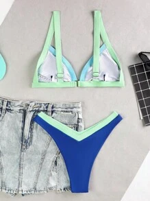 Swim Vcay Maillot de bain bikini de vacances en patchwork de couleurs contrastantes