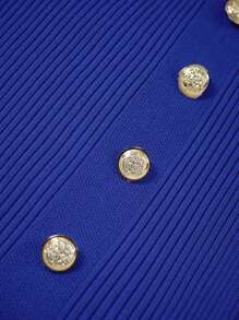 Franclia 女式优雅修身圆领短袖纽扣细节夏季针织连衣裙 - 水鴨藍 - 查看 5