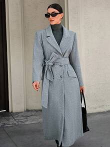 CLARA VERO Classic Casual Style Long Pockets Woolen Overcoat - Light Grey - View 1