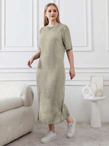 RueChic Lange T-shirtjurk met zijsplit en gedetailleerde details