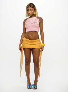 SUMWON WOMEN Áo thun cotton crop top raglan tay ngắn thời trang có thiết kế mặc mùa hè thể thao giản dị họa tiết - Màu Hồng baby - Xem 3