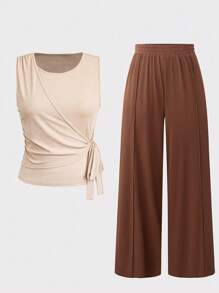 SHEIN LUNE 2pcs Plus Size Women's Casual Two Pieces Set With Color-Blocking, Suitable For Spring And Summer - Multicolor - View 1