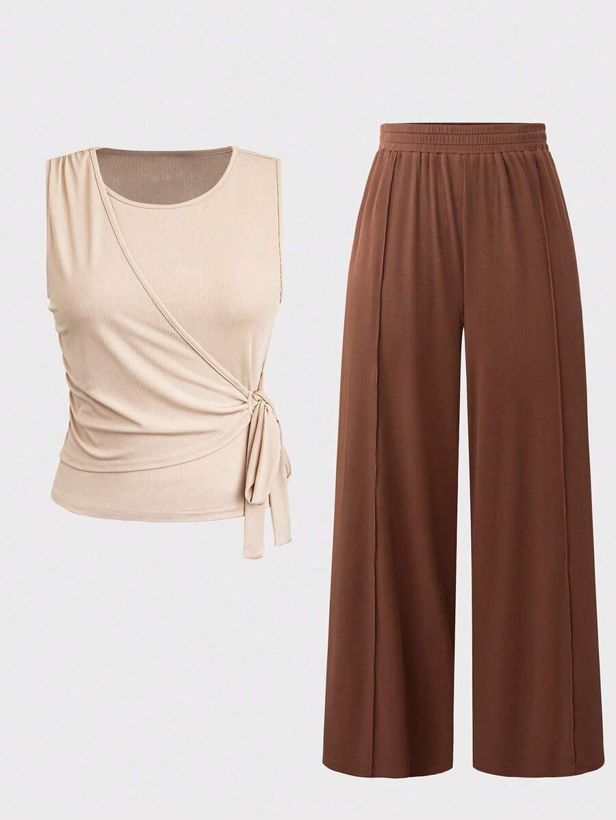 SHEIN LUNE 2pcs Plus Size Women's Casual Two Pieces Set With Color-Blocking, Suitable For Spring And Summer - Multicolor - View 1