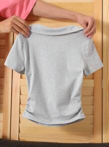 SHEIN Leap Crew 青少年女孩蝴蝶结印花针织 V 领 T 恤，舒适休闲日常百搭时尚上衣