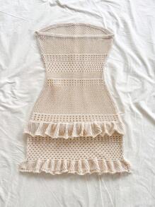 Soleia Nuevo estilo de vestido mini floral con volantes sin tirantes de punto para vacaciones