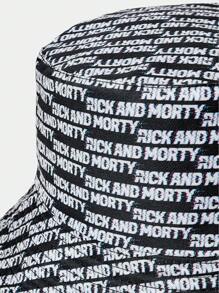 Rick and Morty X SHEIN 1pc Full Letter Graphic Reversible Bucket Hat With Sun Protection - Black - View 4