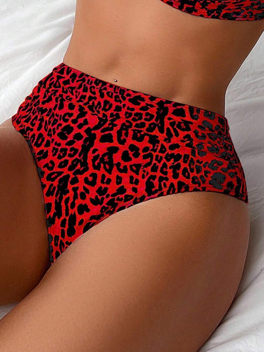Swim Lushoire Plus Size Women's Leopard Print Ruched Tankini Bikini Bottoms, Basic Triangle Swimwear For Swimming, Vacation, Beach Party For Summer