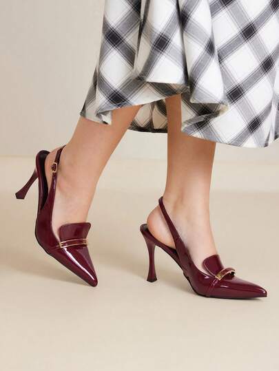 MOTF PREMIUM Zapatos de mujer con tacón fino y talón de metal, sandalias de estilo francés con puntera cerrada, para primavera y otoño