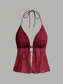 Sweetina Two-Piece Set Y2k Summer Hawaiian Clothes Solid Color Backless Halter Top With Straps - Multicolor - View 8