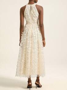 Aveloria Rosie Romantic Elegant Minimalist Sophisticated French Woman Luxury Occasion High-End Design Exquisite Beaded Embroidery Fabric Halter Sexy Hollow-Out Waist-Defining Flowy Maxi Dress, Sleeveless, For Women
