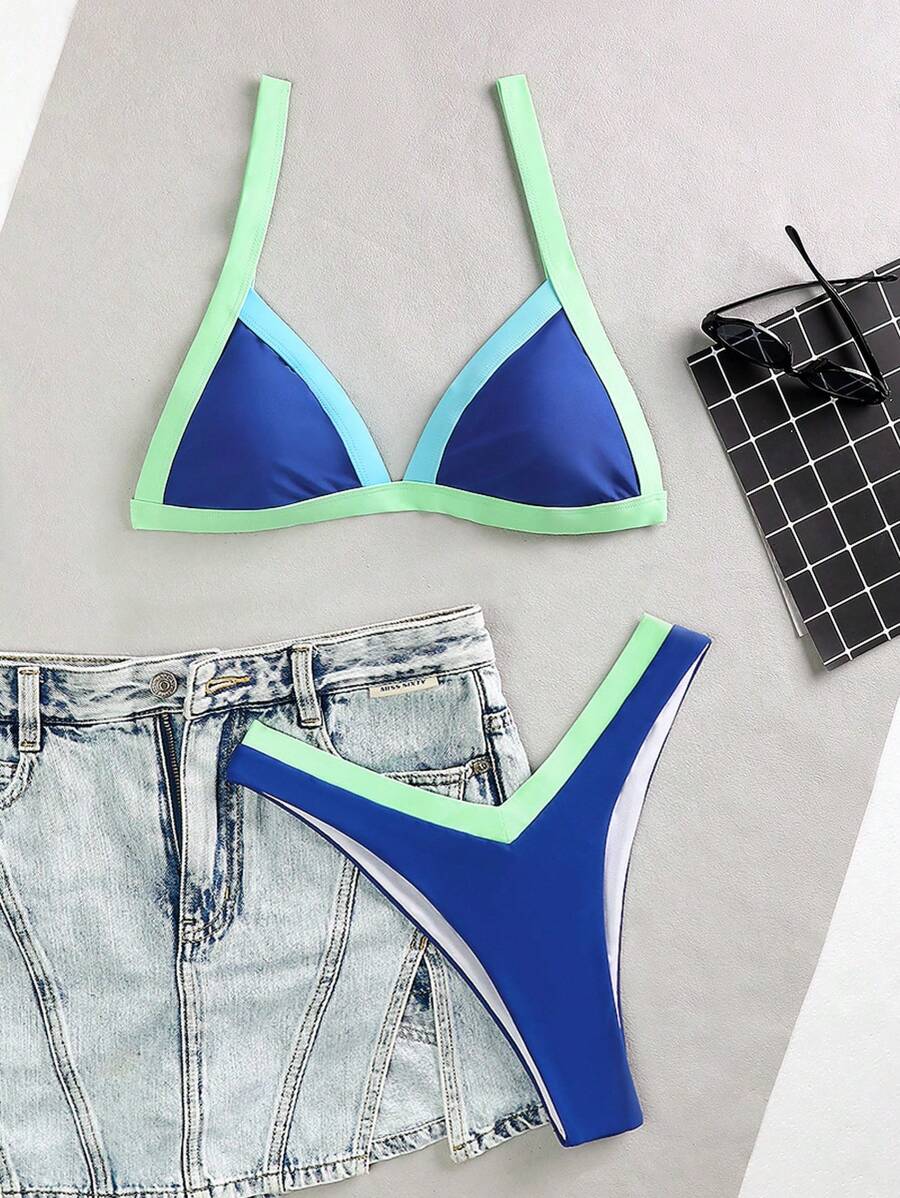 Swim Vcay Maillot de bain bikini de vacances en patchwork de couleurs contrastantes