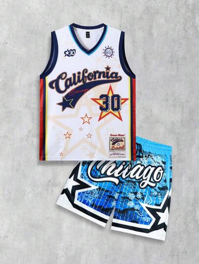 Preppy 2 Piece Basketball Jersey And Shorts Set For Men