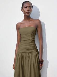 Maija Women's Adjustable Spaghetti Strap Dress With Ruched Full Body, Low Waist Design, A-Line Hem, Comfortable And Soft, Suitable For Beach, Vacation, Boho Style, Summer - Grey - View 4