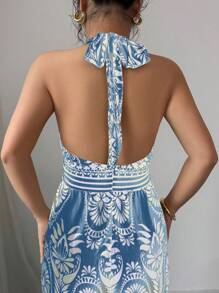 Elenzga Women's Boho Backless Romper, Casual Summer Beach Holiday Outfit, Off Shoulder Easter Ladies Jumpsuit - Blue - View 2