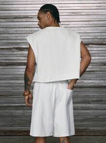 AXEPEAK Set di canottiera e pantaloncini corti da uomo con cinturini larghi decorati - Bianco - Visualizzare 3