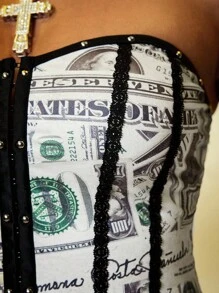 ROMWE Street Life Áo crop top gợi cảm in họa tiết đô la tại lễ hội âm nhạc California Beach Babe - Màu vàng - Xem 10