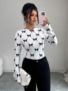 Elenzga Women's Casual Butterfly Print Long Sleeve T-Shirt, Autumn/Winter Fall Cloth For Women