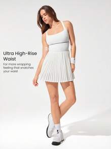 GLOWMODE FeatherFit™-Air Quick-Dry Tennis Built-In Cups Pleated Active Cutout Back High Waist Peekaboo Dress Medium Impact With Built-In Shorts Side Pockets Low Impact Running Training Workout Gym
