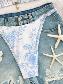 SHEIN 2pcs/Set Random Color Print Side Knot High-Cut Bikini Bottoms, Holiday Beach Swimwear Set For Women For Summer Beach Vacation - Multicolor - View 5