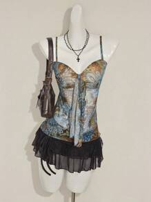 SHEIN ICON 女士佩斯利印花 Y2K 复古褶饰吊带背心 - 彩色 - 查看 5