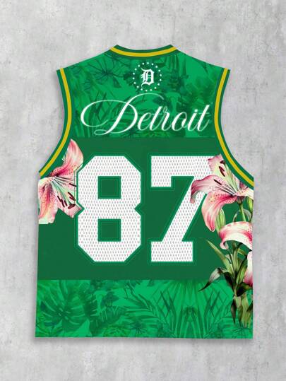 Street Life Men's Basketball Street Graphic Print Jersey Tank Top, Suitable For Everyday Wear, Spring/Summer