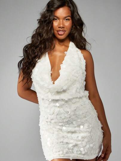 MISSGUIDED Paillette Halter Backless Mini DressMISSGUIDED