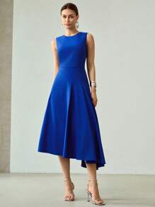 MOTF PREMIUM VESTIDO MIDI SIN MANGAS CON BAJO ASIMÉTRICO - Azul - Ver 4