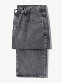 Chillumni 男士宽松纯色牛仔裤 - 淺灰色 - 查看 4