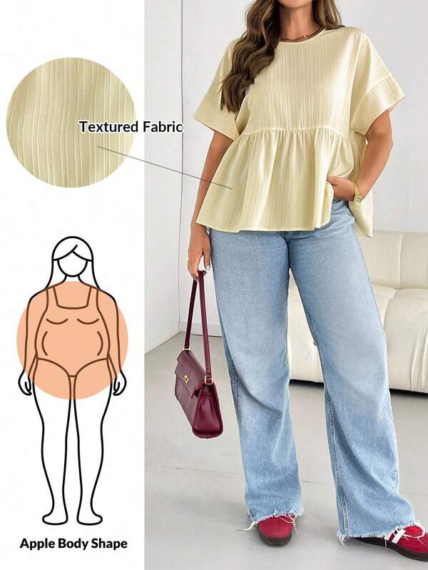 Auralis Camisa feminina plus size de manga curta, casual, solta, confortável, versátil, para o dia a dia, com textura fina, amarela, estilo simples, tops curvos e fofos, amarelo-manteiga, blusa para sair, blusa feminina, verão europeu, tops com babados, roupas de brunch para mulheres