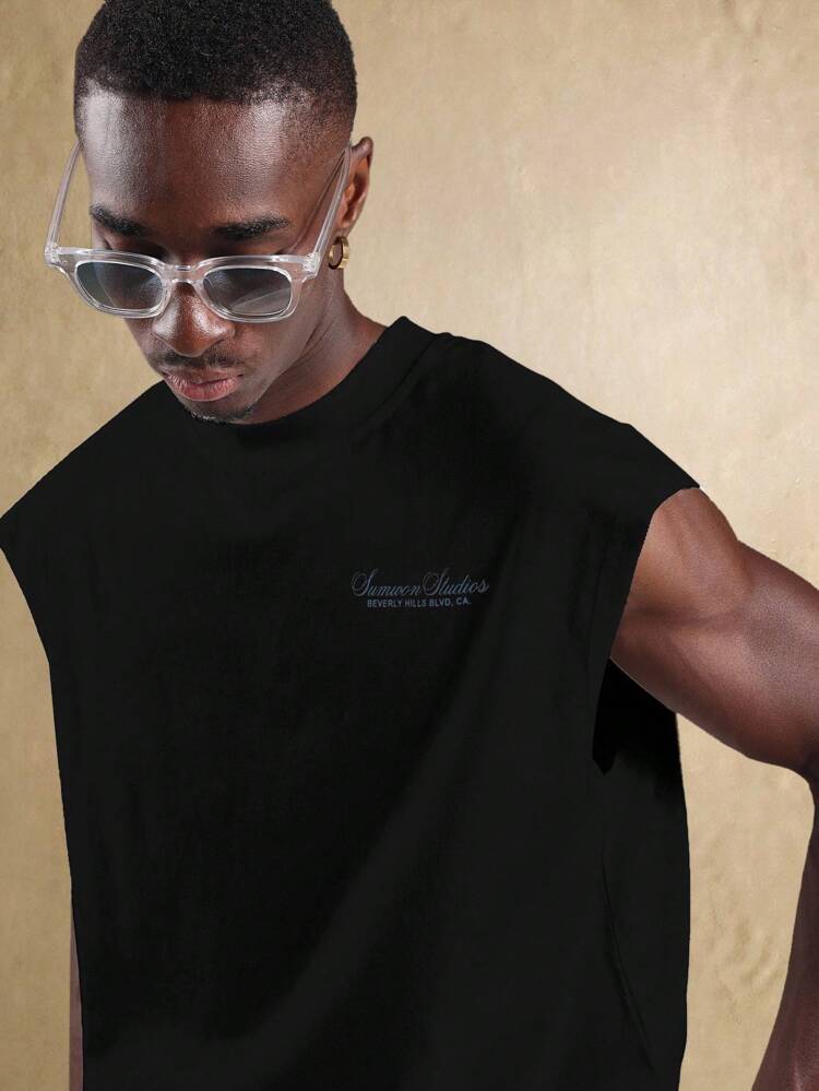 Street Style Oversized Muscle Cut Tank Top Features Raw Edge Drop Shoulder