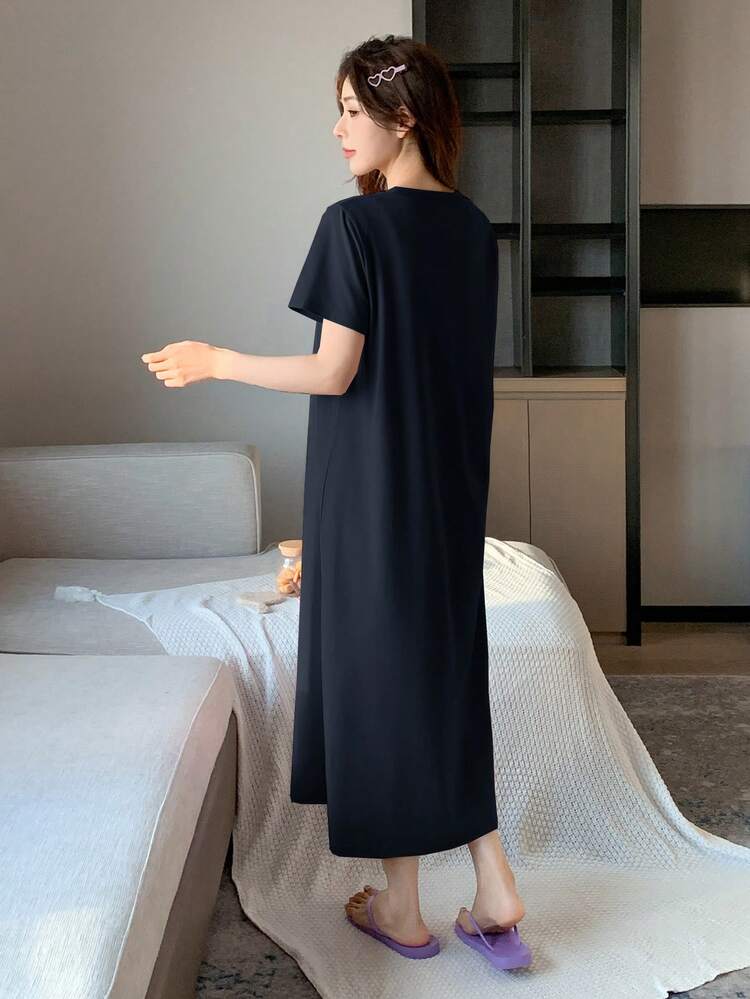 Printed Short Sleeve Comfortable Women House Dress Pajama