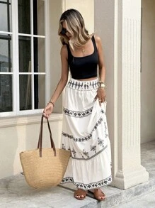 Serisse 女士花卉印花系腰半身裙，节日风格 - 彩色 - 查看 4