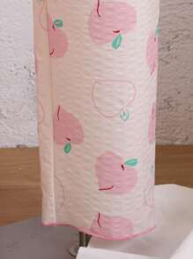 SHEIN 女童水果印花 V 领短袖上衣和宽松裤子两件套睡衣套装 - 米色 - 查看 4