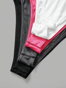 SHEIN BASICS 4件組女款素色針織圓領短袖修身連身衣夏季套裝 - 玫紅色 - 查看 6