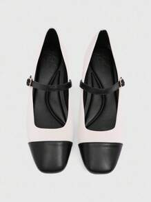 CUCCOO BIZCHIC Giày bệt Mary Jane nữ có khóa, màu tương phản đen trắng, mũi vuông, giày lười thanh lịch - Đen và trắng - Xem 4