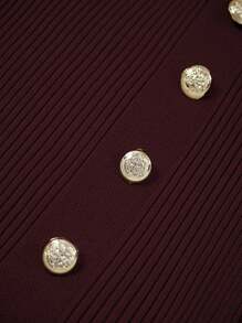 Franclia 女式优雅修身圆领短袖纽扣装饰针织连衣裙 - 酒紅色 - 查看 6