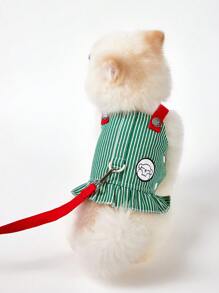 PETSIN Lightweight & Breathable Dog Embroidered Striped Pattern Casual Suspender Dress For Pet, Suitable For Spring/Summer Outdoor Use