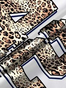 INAWLY Camiseta deportiva de mujer con bloques de color de estampado de leopardo digital de estilo urbano y cool - Blanco - Ver 4