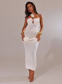 SHEIN BAE 女士 3D 花卉装饰休闲长款毛衣连衣裙