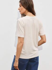 ATUI Studio 女士夏季度假休闲简约街头风时尚V领舒适透气亚麻针织T恤，适合秋季内搭、夏季女装、海滩度假、夏季女式上衣、外出女式上衣、可爱夏季上衣、亚麻上衣、商务休闲女装、办公室女装、秋季 - 杏色 - 查看 3