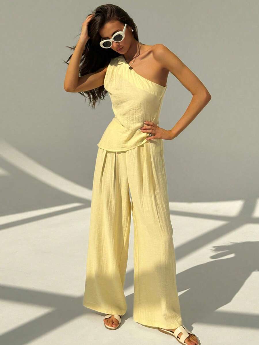 Aloruh Set 2 piese Crop Top și Pantaloni Lungi Fără Mâneci, Elegant, Culoare Solidă, Ținute De Vară De Vară Haine De Vară Ţinute De Plajă Pentru Femeie Ţinute De Vacanţă La Plaja Ţinute De Vacanţă De La Plajă Femeie Haine De Femeie De Vacanţă Tropical Boho