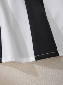 Franclia Black & White Asymmetrical Striped Sleeveless Dress - Black and White - View 6