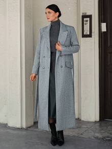 CLARA VERO Classic Casual Style Long Pockets Woolen Overcoat - Light Grey - View 3