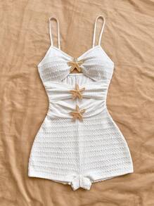 Soleia 女式夏季休闲镂空海星装饰吊带背心连体衣 - 白色 - 查看 4