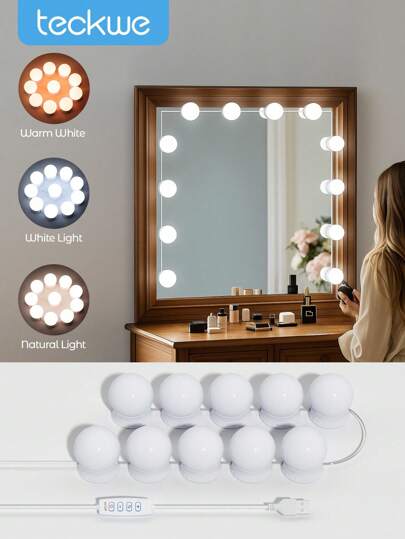 Teckwe LED Makeup Vanity Fill Lights Mirror, USB Three-Color Mirror Front Light Led Makeup Light With Rotatable Cable, Holly Wood Style Vanity Lights,Dimmable, Colored, Fill Light Bulb For Dressing Table, Beauty Makeup Mirror Light Bathroom Lighting, Valentine's Day Gift