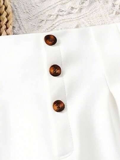 女童纽扣装饰休闲短裤，适合外出聚会，夏季