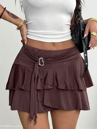 Coolane Women's Summer Going Out Western Wear Vacation Vintage Straps Brown Mini Skirt
