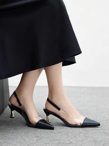 CUCCOO BIZCHIC Women's Fashion Pointed Toe Transparent TPU Black Evening/Commuting/Party Pumps With Ankle Strap, Metallic Combo Heels, Backless High Heels - Black - View 4